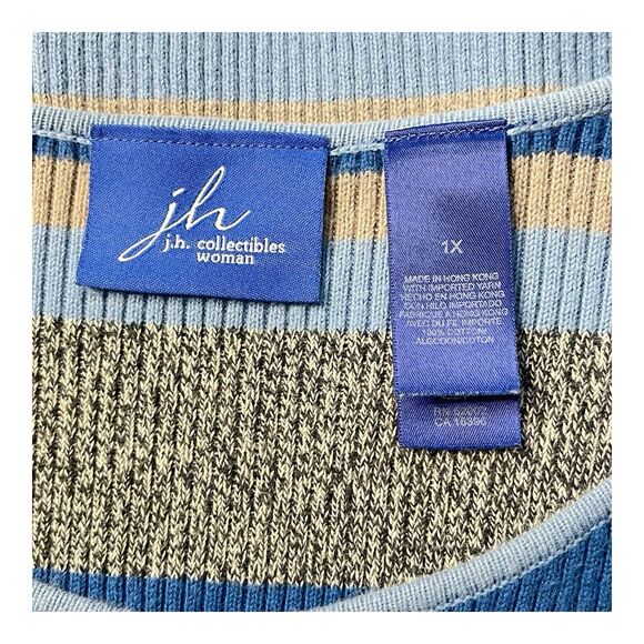 JH Collectibles Women’s Striped Ribbed Pullover Sweater Size 1X Blue Y2K Preppy - Picture 3 of 8